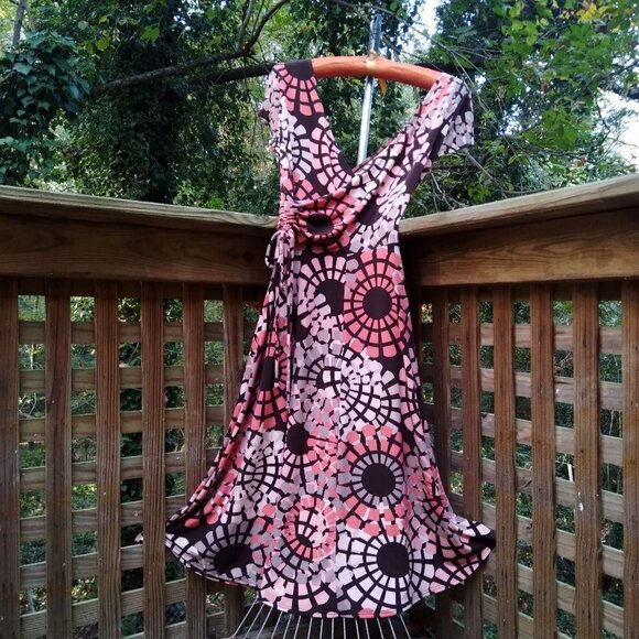 Maggy L  Vintage Pop Art Fit & Flare Dress Stretch Ruched BodyCon  Sz 6 - Picture 9 of 9